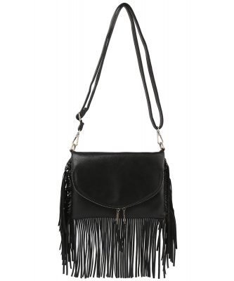Envelope Flap Fringe Crossbody Bag LQ282 BLACK